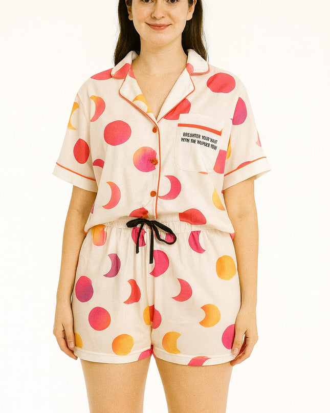 Pijama LUALUA Americano Cetim Acetinado Estampa De Lua Degradê