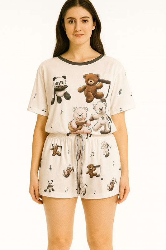 Pijama LUA LUA Music On Ursinhos com Elementos Musicais Blusa e Short
