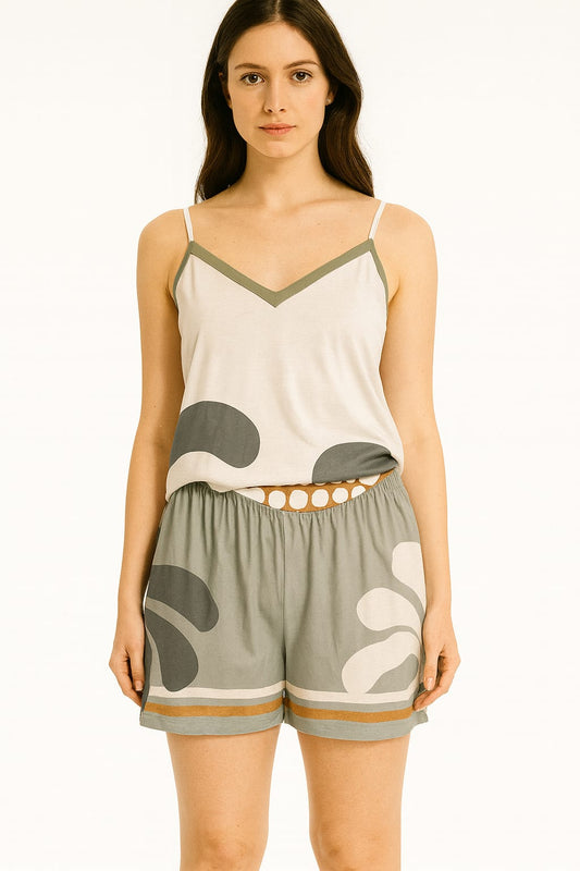 Short Doll LUA LUA Secret | Estampa Verde Off Amarelo e Branco