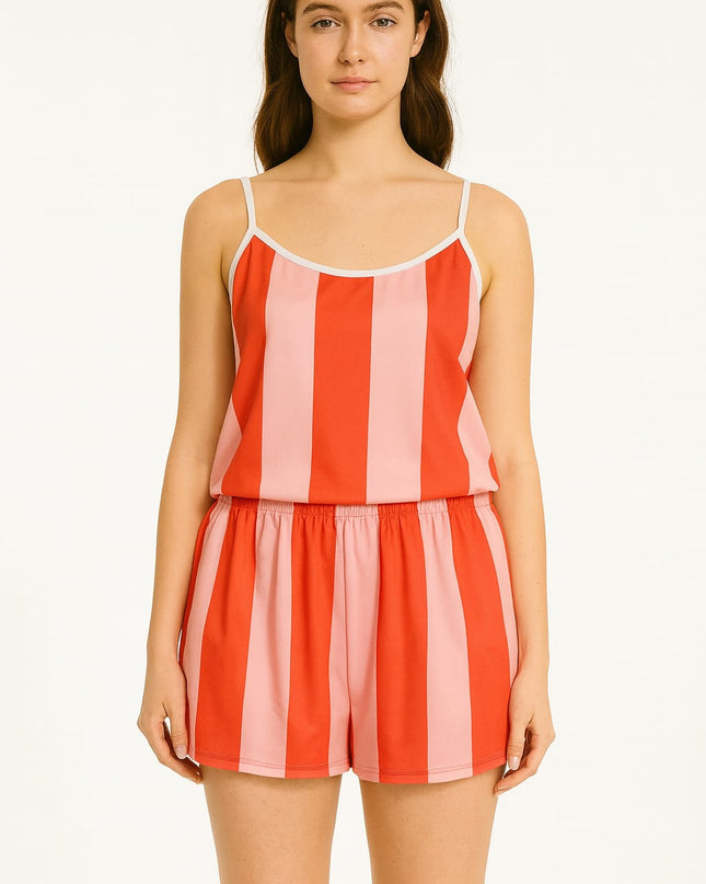 Babydoll LUA LUA Ciao Bella Cetim Vermelho Listrado Blusa E Short