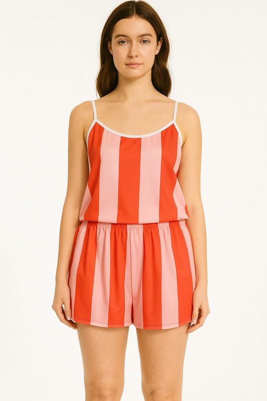 Babydoll LUA LUA Ciao Bella Cetim Vermelho Listrado Blusa e Short