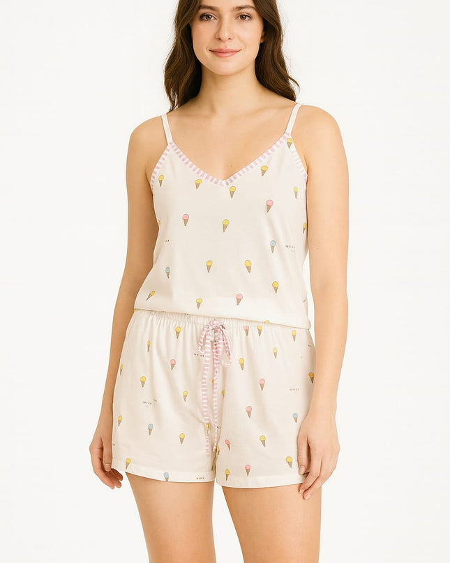 Babydoll LUA LUA Gelato Estampa De Sorvetes Off-White Blusa E Short