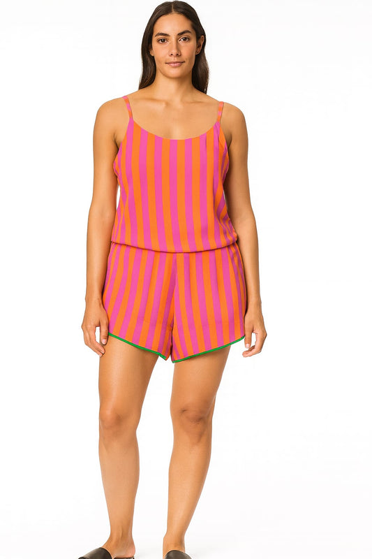 Babydoll LUA LUA Solaire Listrado Rosa e Laranja Blusa e Short