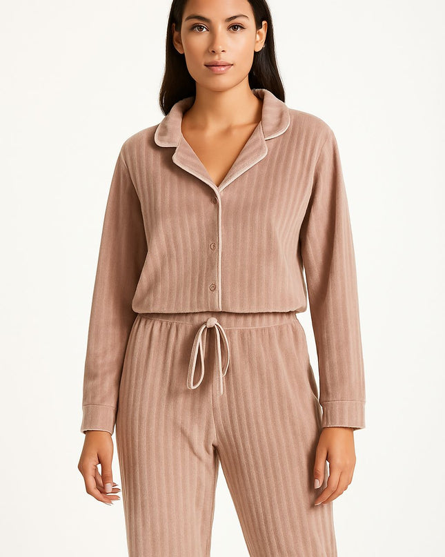 Pijama Feminino 2 Peças Rose Americano Texturizado Manga Longa Tam G LUA LUA