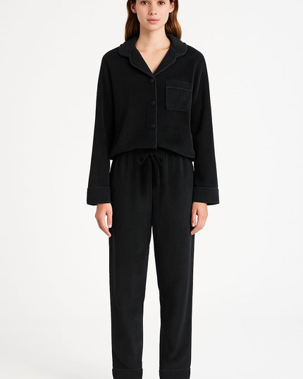 Pijama Feminino 2 Peças Preto Americano Aberto Manga Longa Tam P,g LUA LUA