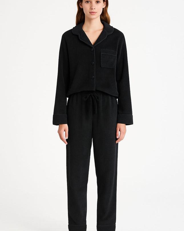 Pijama Feminino 2 Peças Preto Americano Aberto Manga Longa Tam P,g LUA LUA