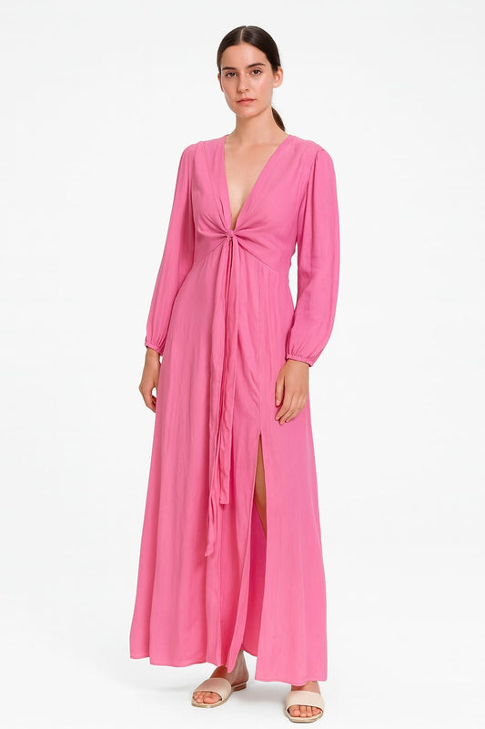 Saída RIVANNA VESTIDO LONGO ROSA CHICLETE | Leveza, Cor e Elegância Tropical