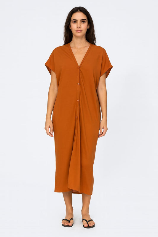 Saída DECHELLES VESTIDO MIDI TERROSO | Fluidez & Conforto Natural