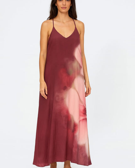 Saída LIVE Vestido Longo Vinho Degradê Rosa | Fluidez E Delicadeza