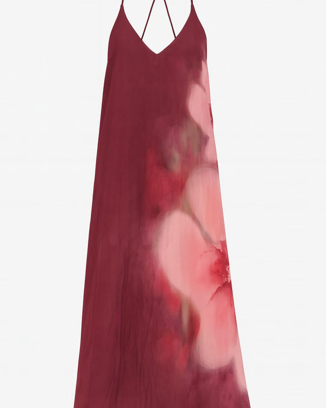 Saída LIVE Vestido Longo Vinho Degradê Rosa | Fluidez E Delicadeza