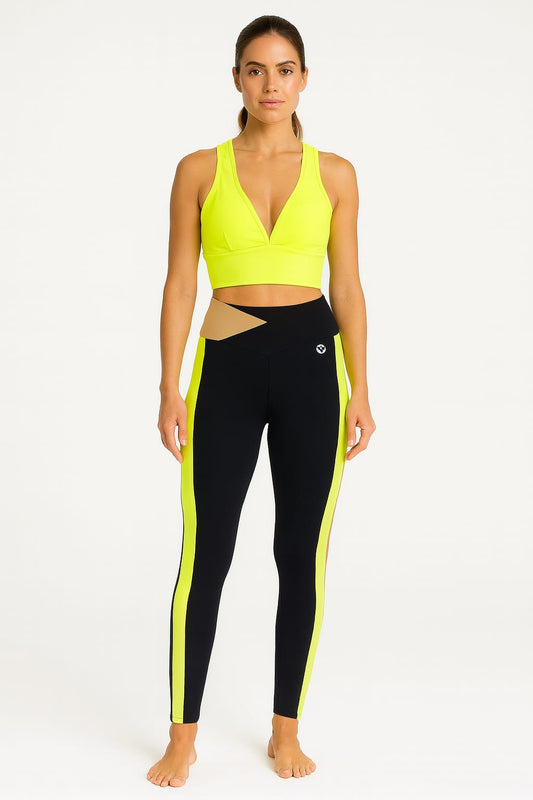 Conjunto Fitness CAJU BRASIL + VESTEM AMARELO NEON & AZUL MARINHO | Estilo & Performance