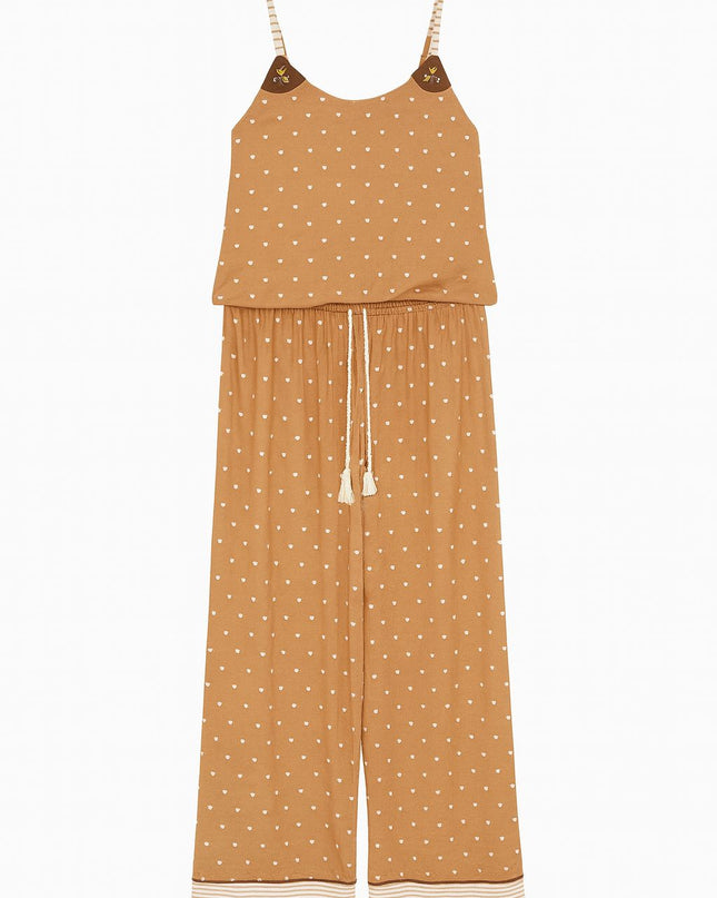 Pijama LUA LUÁ Caramelo Com Corações Brancos | Conforto & Elegância Para Noites Aconchegantes