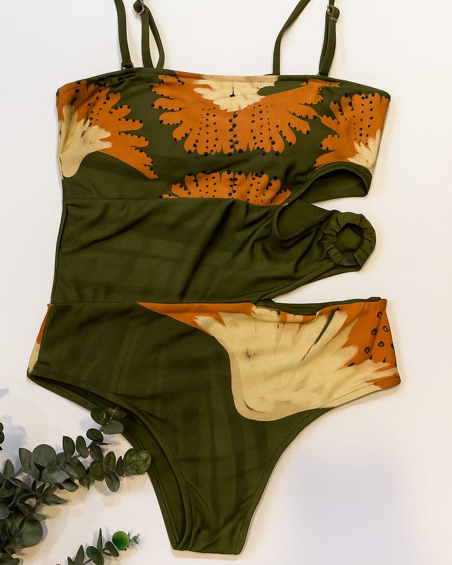 Maiô DECHELLES Floral Abstrato | Sofisticação & Originalidade Na Moda Praia