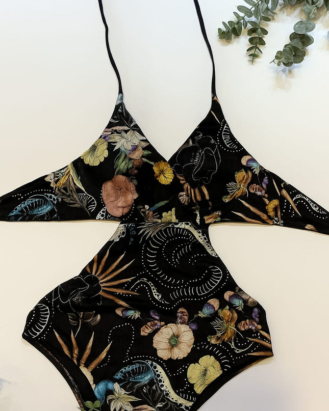 Maiô DECHELLES Floral Preto | Elegância & Charme Na Medida Certa