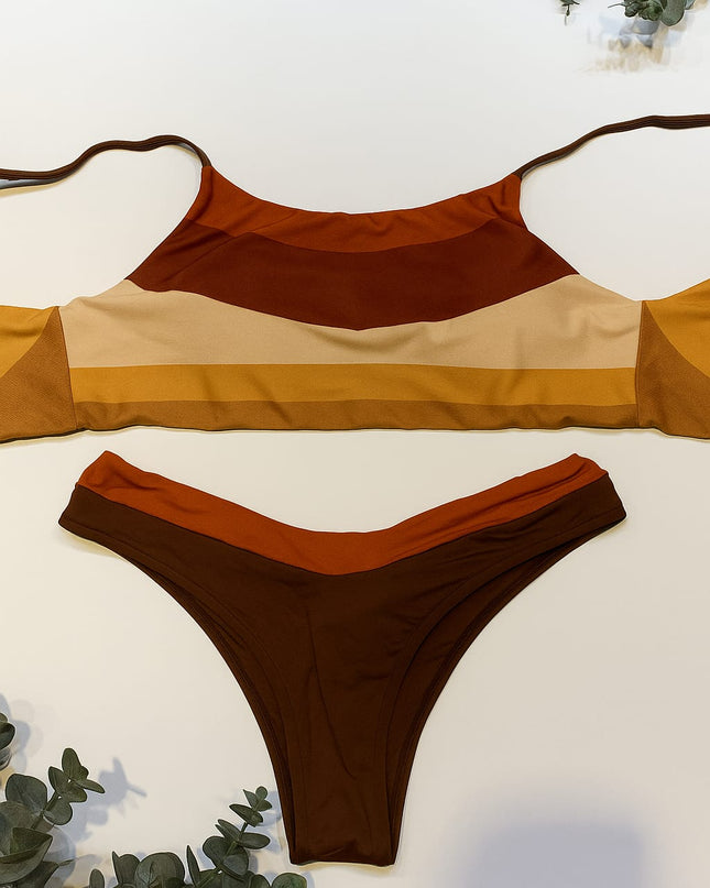 Biquíni DECHELLES Bloco De Cores Terrosas | Elegância Natural & Estilo Contemporâneo