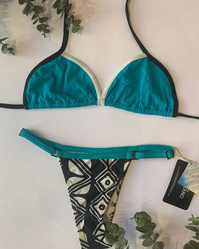 Biquíni FILÓ MAIS VOCÊ Turquesa & Geométrico | Elegância & Conforto Moderno