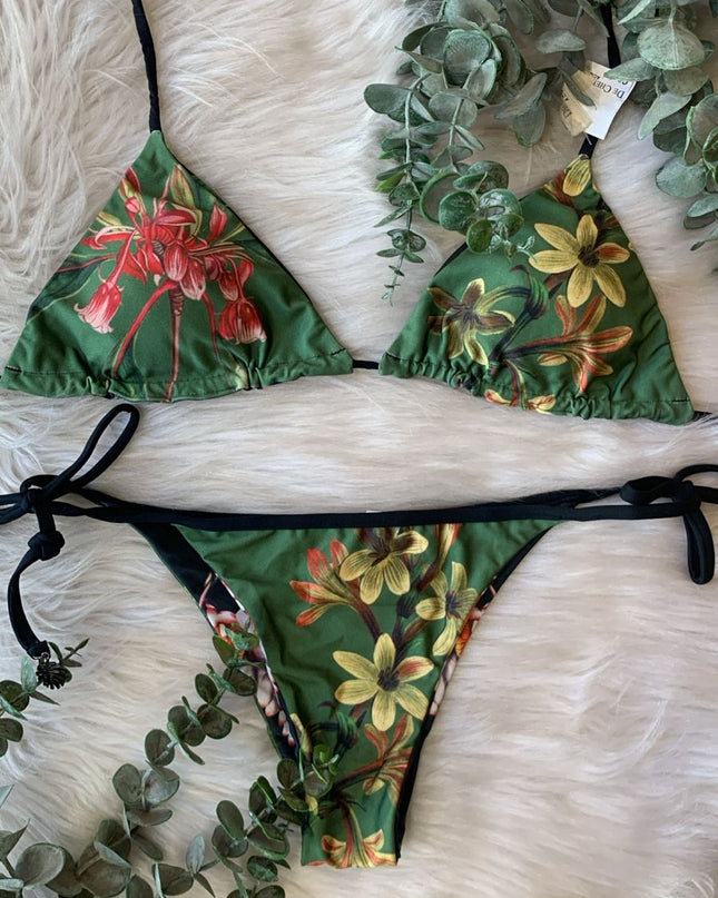 BIQUÍNI Dechelles FLORAL VERDE MUSGO | Elegância Natural