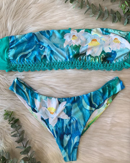 BIQUÍNI Dechelles FLORAL AZUL & VERDE | Frescor & Elegância