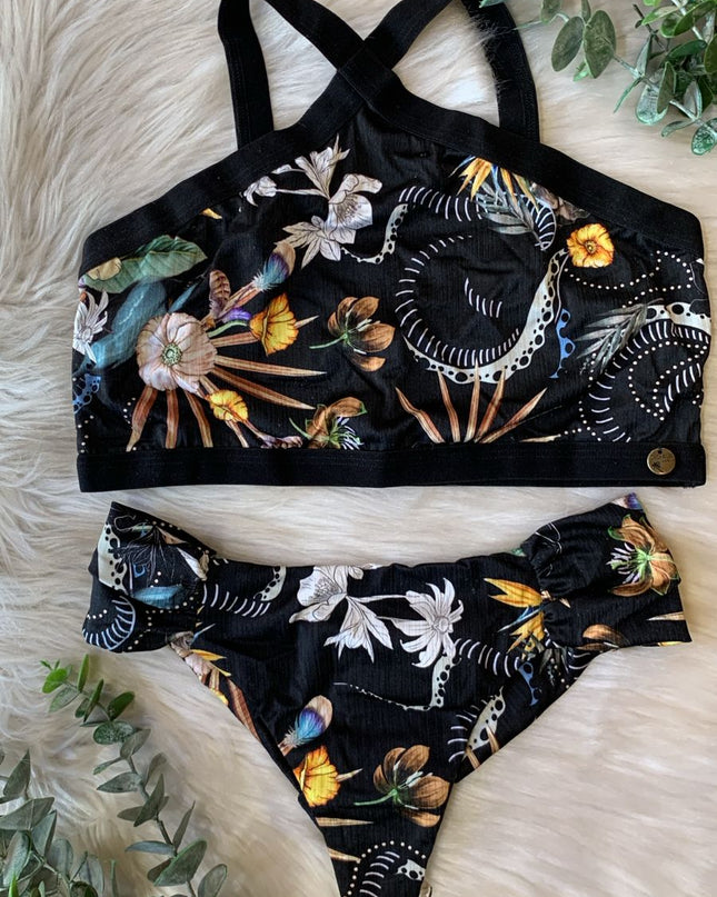 BIQUÍNI Dechelles TROPICAL PRETO | Sustentação & Estilo Fashion