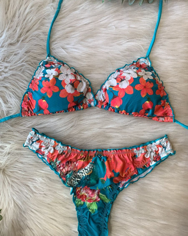 BIQUÍNI DECHELLES FLORAL TURQUESA | Delicadeza & Feminilidade