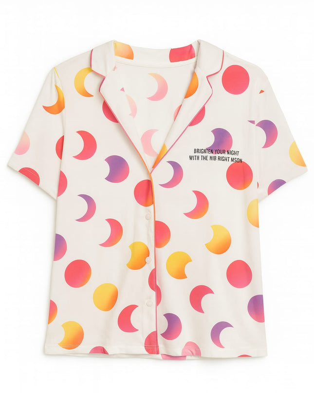 Pijama LUALUA Americano Cetim Acetinado Estampa De Lua Degradê