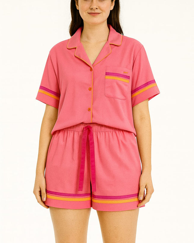 Pijama LUA LUA Americano Cetim Acetinado Rose Neon Blusa E Short