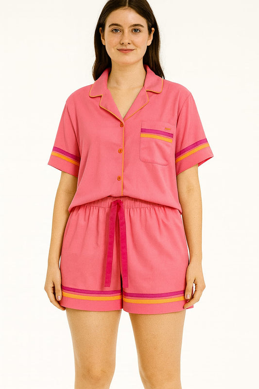 Pijama LUA LUA Americano Cetim Acetinado Rose Neon Blusa e Short