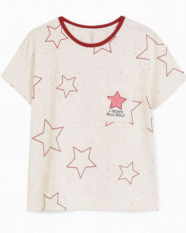 Pijama LUA LUA Especial Stellato Vermelho Estampa De Estrelas Blusa E Short