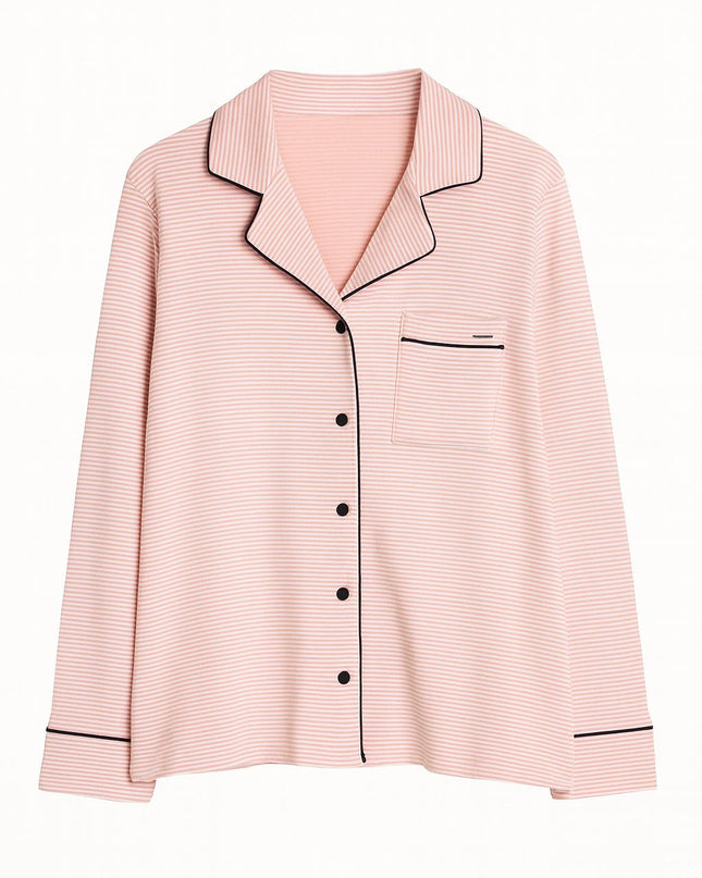 Pijama Feminino 2 Peças Rosa Pastel Americano Com Vivo Preto Manga Longa Tam M/G LUA LUA