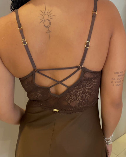 CAMISOLA DE ALÇA MERTY COFFE Lua Luá | Renda & Sofisticação
