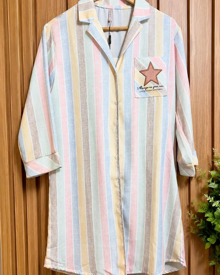 Chemise Feminina Listrada Pastel Lua Lua – Tamanho P