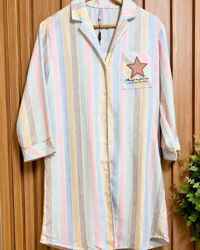 Chemise Feminina Listrada Pastel Lua Lua – Tamanho P